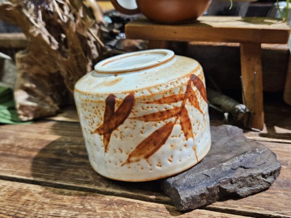 Vörös Bambusz, mázas Minoyaki chawan, Mino kerámia, Japán - Image 5