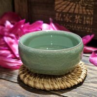 Türkiz zöld Celadon csésze | Lapos, nyári forma, 70 ml