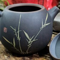 Májusi bambusz - Sárkánytojás, Jianshui, agyag berakással díszített kanna - 130 ml